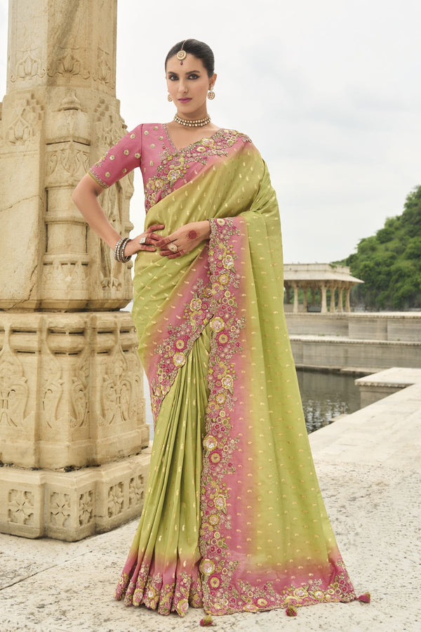 Pink-Green Gadwal Silk Saree