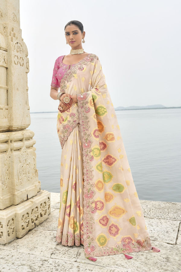 Off-White Gadwal Silk Saree