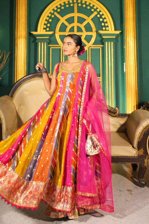 Multicolor Tissue Fabric Indo-Western Dress