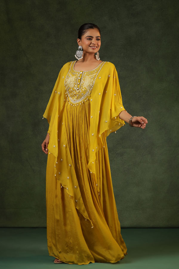 Mustard Indo-Western Gown