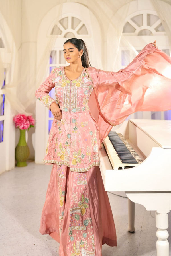Peach Floral Indo-Western Dress
