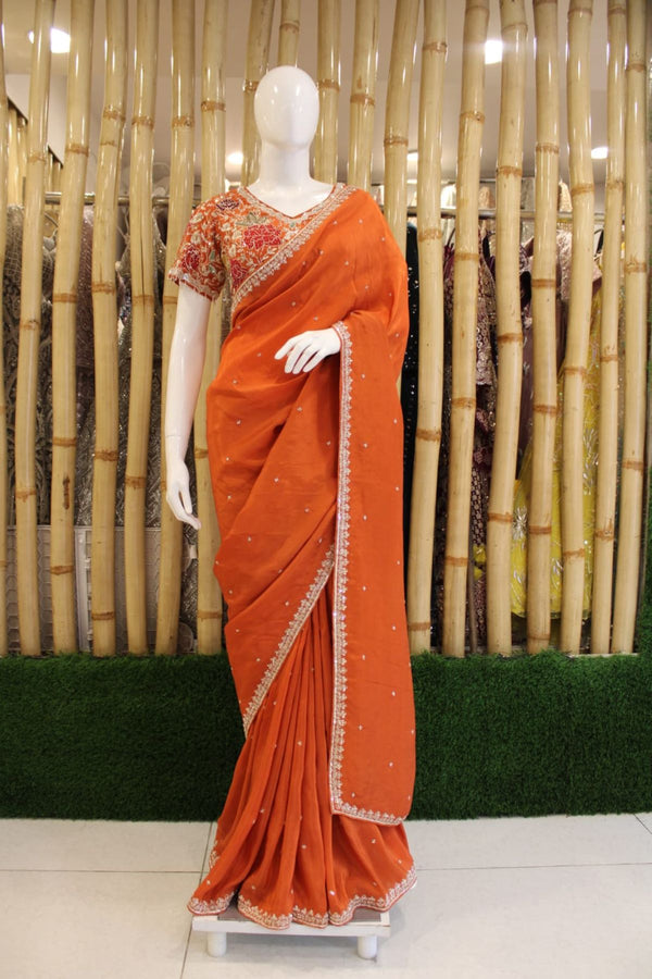 Radiant Orange Zardozi Traditional Saree