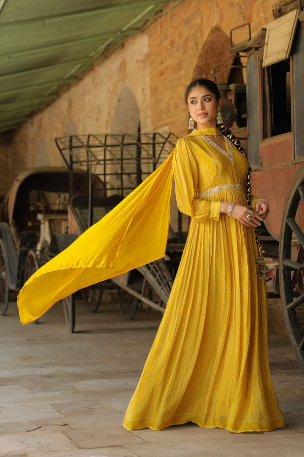 Mustard color Floor-length gown