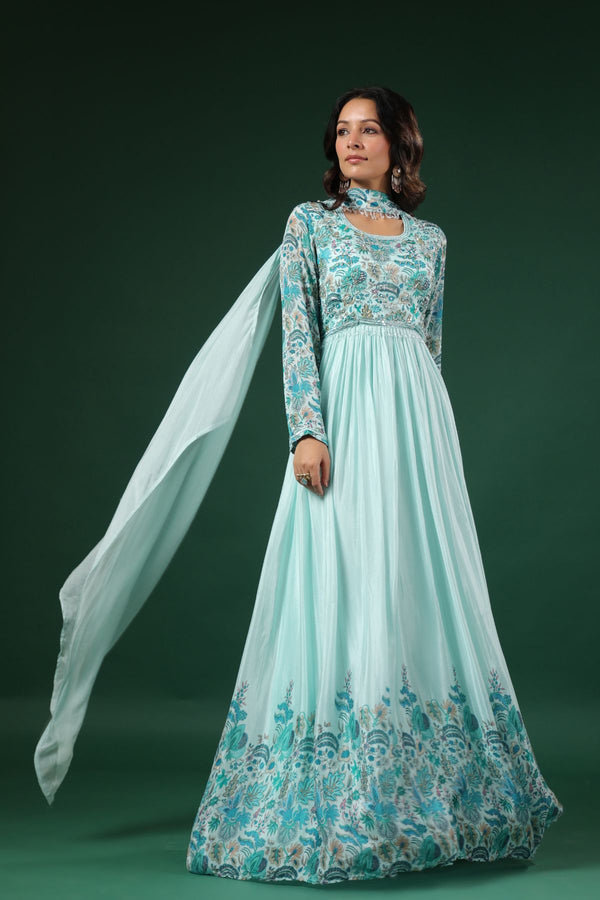 Sky Blue  Indo-Western Gown