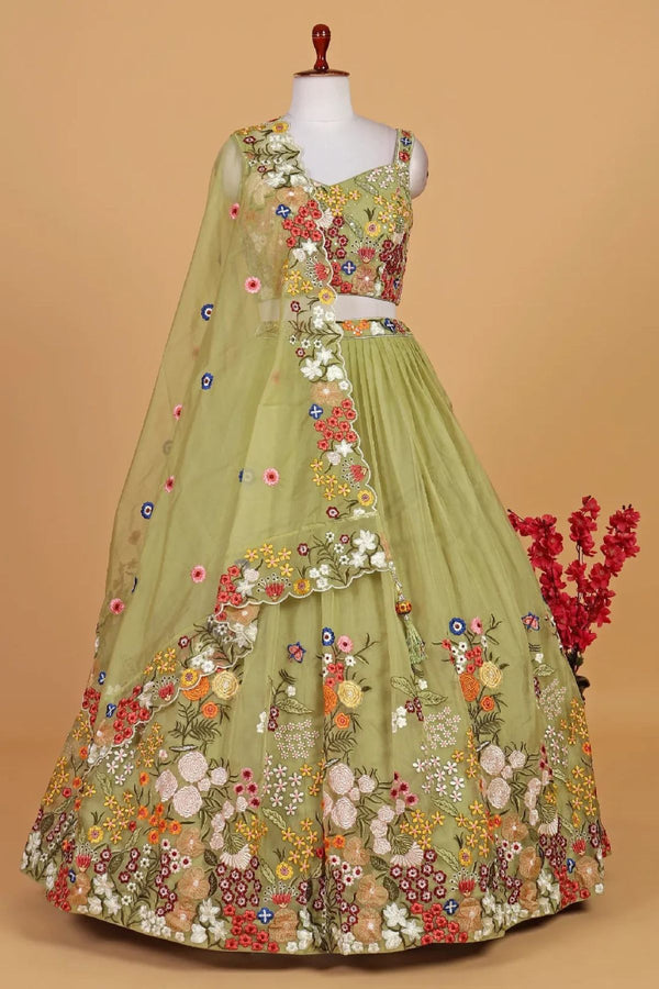 Pista Green Embroidered Lehenga