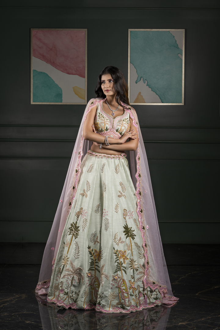 Silk Lehenga with Heavy Blouse and Contrast Duppata (PDPD)