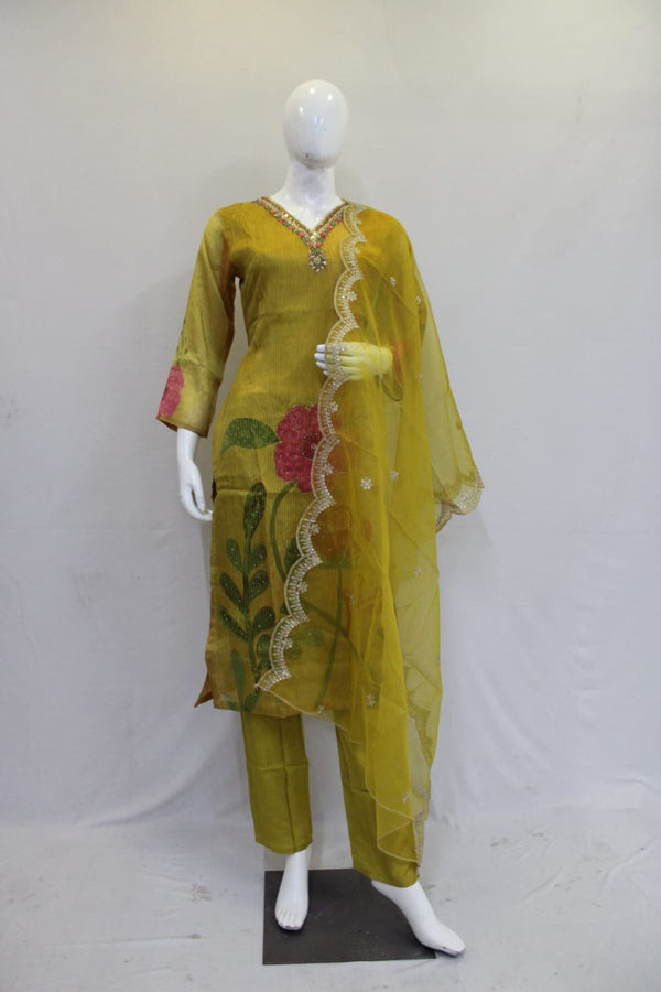 Floral Yellow Long Kurti Set