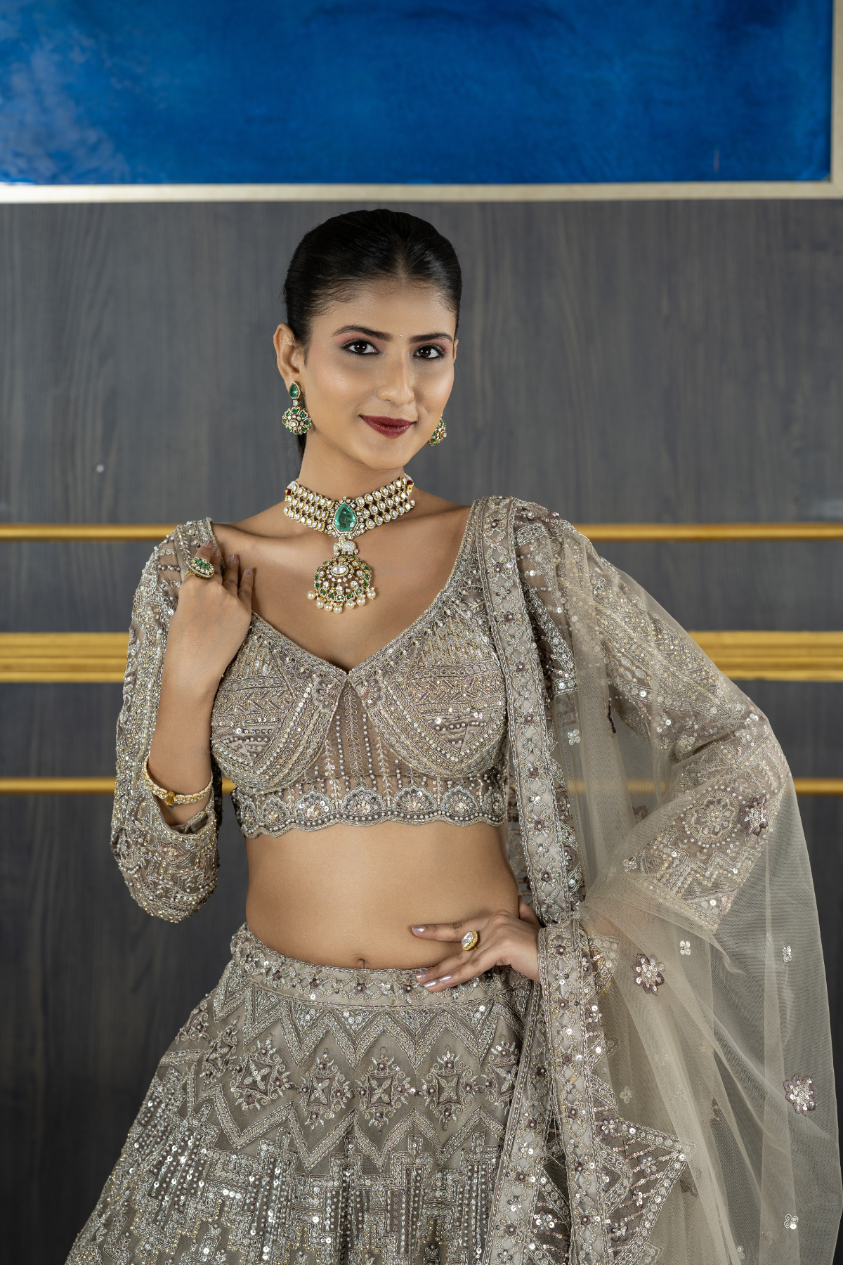 Net lehenga with Heavy Jarkan on Lehenga and Blouse with Heavy 4 Sided