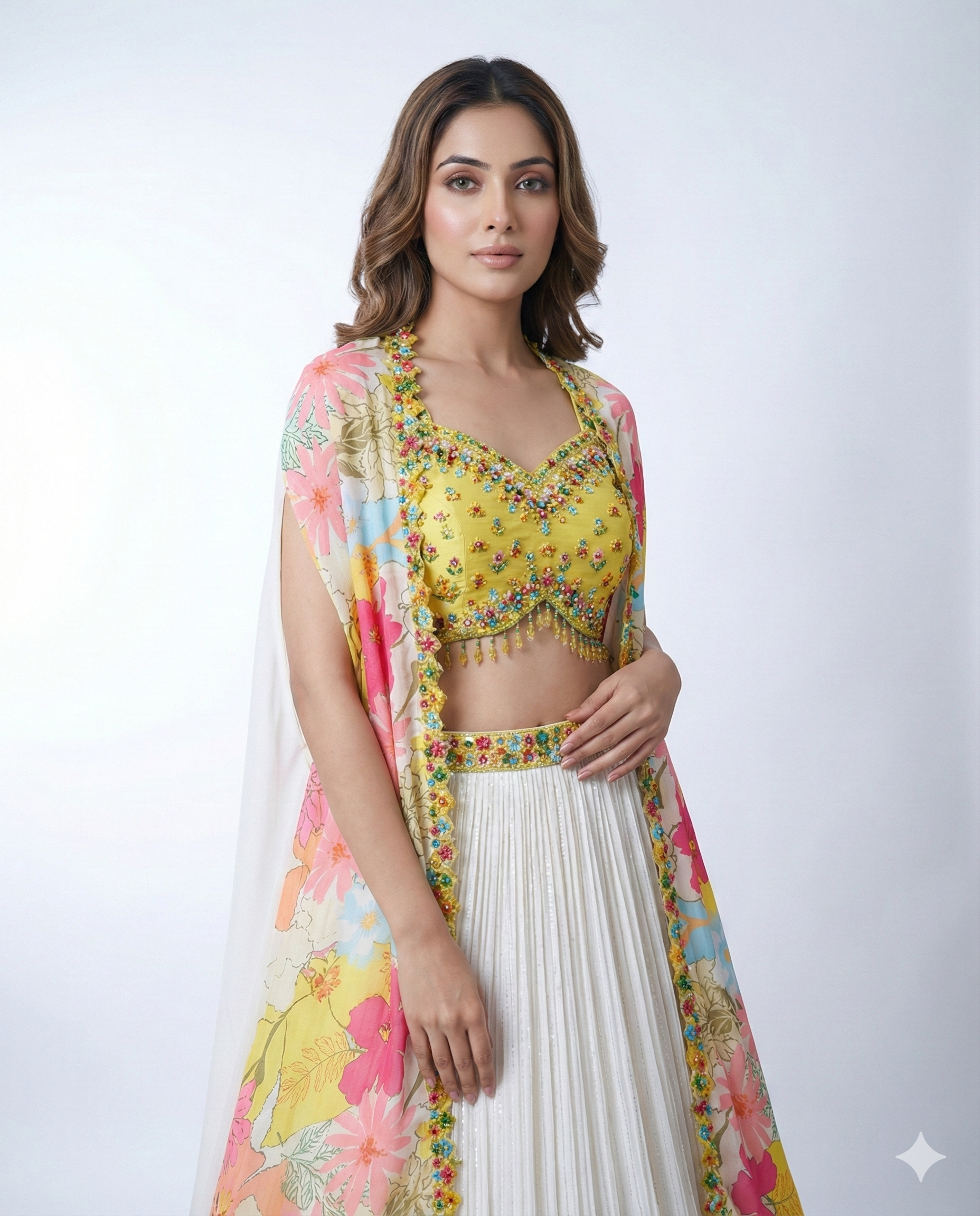 Colorful Chinnon Lehenga with Heavy Sequin Work & Yellow Contrast Blou