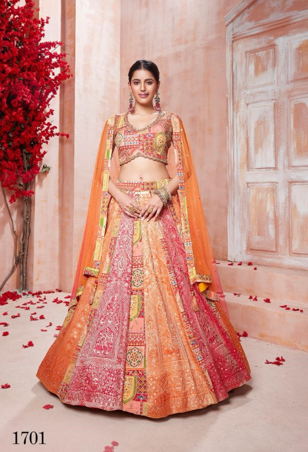 Orange And Red Kathyawadi Lengha